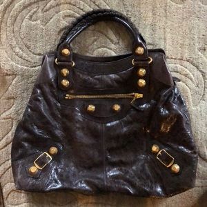 Balenciaga brown giant city handbag w gold details
